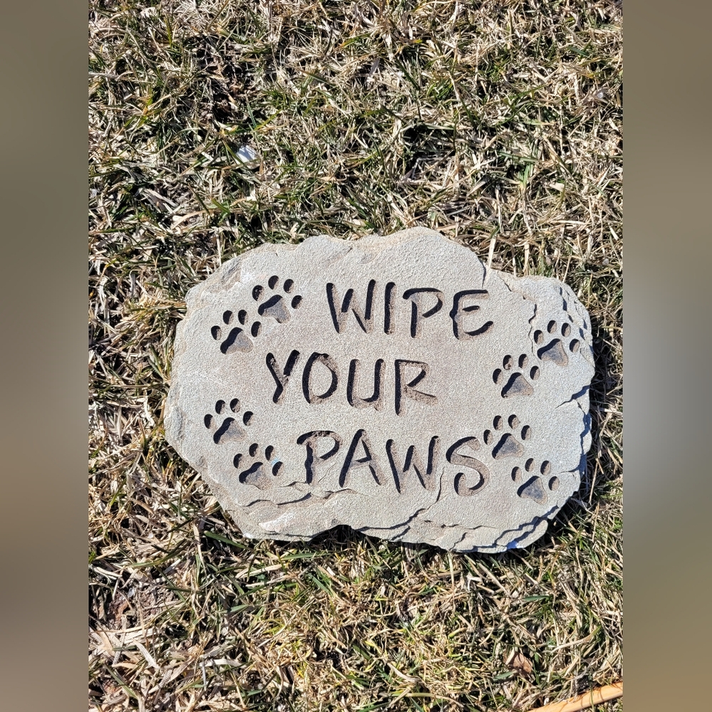 Carson Home Accents Decorative Stone with Paw Prints Wipe Your Paws Dog Cat